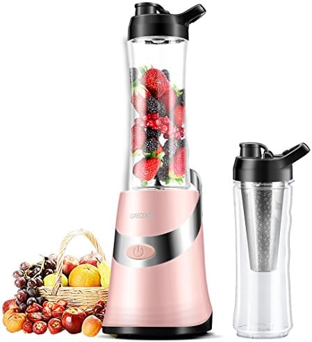 GRECOOK Mini Smoothie Blender and Juicer，Mini Personal Electric Extractor Juicer with Two 500ml Portable Travel Sport Bottles，300 W (Golden)