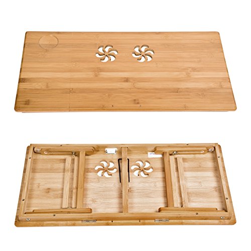 TecTake Laptoptisch Notebooktisch Betttisch faltbar höhenverstellbar aus Bambus mit Getränkehalter 72x35cm - 8