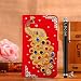 Produktbild Locaa(TM) SONY Xperia M / C1905 / C1904 3D Bling Pfau Case + Griffel + Anti Staub Ohrstecker Deluxe Luxus Perlen Diamant niedlich Schöne Retro Card Holder Wallet Protection Hülle - [Pfau Serie] Rot Holster - Bunte Pfau