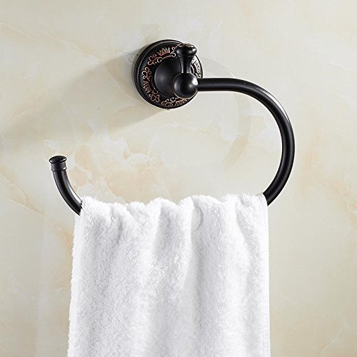 Preisvergleich Produktbild Joeesun Antike Massivem Messing Gebürstet Handtuchhalter Europäischen Geschnitzte Basis Schwarz Öl Handtuch Ring Handtuchhalter Wand Mounte Bad Hardware Set cs6