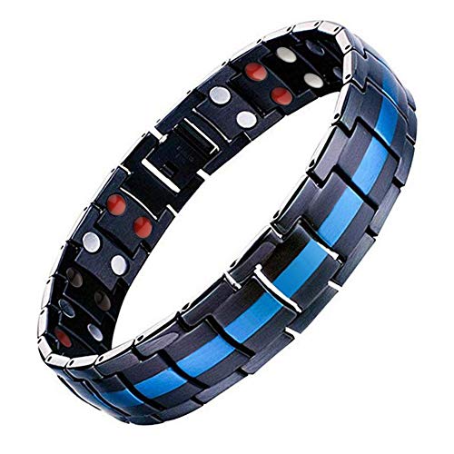 JFUME Männer Magnet Armband aus Edelstahl Herren Armbänder mit Link Remove Tool Schwarz und Blau