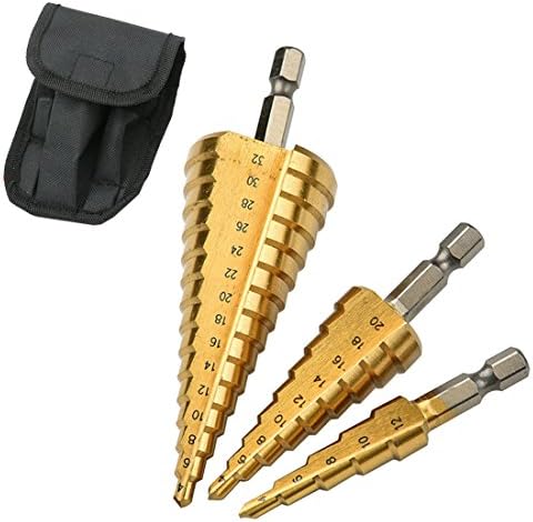 3pcs HSS Step Bits Spiral Grooved Step Drill Drills Bit 4mm to 12mm/20mm/32mm Cut Tool Set Comes complete with carry case