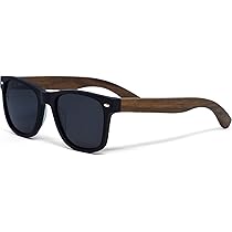 Zonnebril Heren en Dames | Bamboe Houten Pootjes | Zwart Acetaat Frame | Zeer Hoogwaardige Kwaliteit Zonnebril | Gepolariseerde UV400 CE Glazen | Klassiek Design (blauw