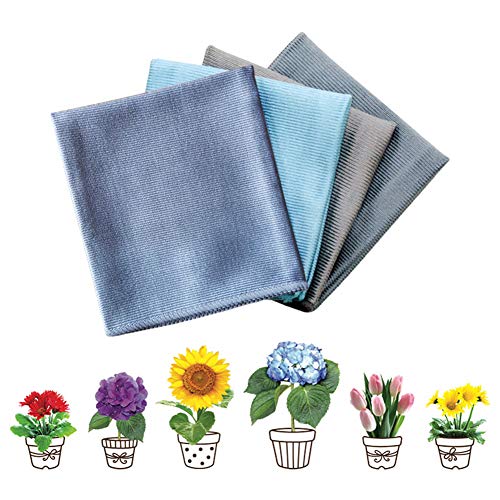 Chiffons de polissage en microfibre - Non pelucheux - Nettoyage pour fenêtre, verres, miroirs, plats, couverts en acier inoxydable - Lot de 4 couleurs aléatoires avec décalcomanies de fenêtre 
