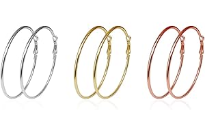 CLYHON 3 Paia Di Orecchini a Cerchio Grandi, Orecchini a Cerchio In Acciaio Inossidabile, Argento Placcato Oro Rosa Placcato In Oro, Orecchie Sensibili Per Donne e Ragazze (Set Di 3 Colori) （4 Cm）