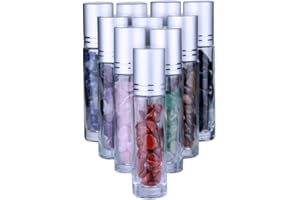 AITELEI 10pcs pierres semi-précieuses naturelles huile essentielle pierre précieuse bouteilles à billes de roulement verre transparent 10 ml cristal de guérison puces à l'intérieur