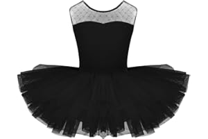 ranrann Tutu de Danse Ballet Classique Enfant Fille Tulle Robe Manches Courtes Maille Coton Justaucorps Gymnastique Gym Robe de Danse Costume Leotard Bodysuit 4-12 Ans