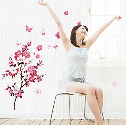 Qianxing abnehmbares wiederverwandbares schöne entspannte Landschaft Wandbild Wallsticker Blumen und Baum Serie Wandtattoo Aufkleber für Sofa und Fernsehen im Wohnzimmer Deko Wandpapier(Pfirsichblüte)(120*50) - 4