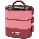 Gourmet Health Light Meal 3 Katlı Paslanmaz &Ccedil;elik Sefer Tası Pembe | BPA İ&ccedil;ermez, Sızdırmaz Kilit Sistemi, Bulaşık Makinesind