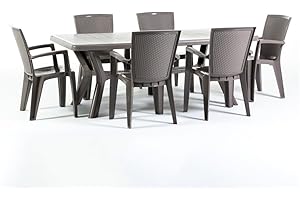RATTATAN Ensemble de jardin Samuel avec table et chaises Diana pour 6 personnes (table + chaises taupe)