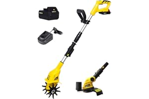 kukumax 20V Motozappa Elettrica con Tagliabordi a Batteria 2 in 1, profondità Massima: 17 cm，Taglio Circolare 250 mm, 12pcs Lama di plastica