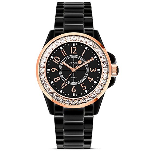 Sheli Luxus Marken Art und Weiseuhr Dame Gold und Schwarze Diamant Keramik Sheli Luxus Marken Art und Weiseuhr Dame Gold und Schwarze Diamant Keramik