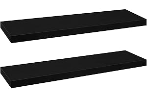 eSituro Floating Shelves, Set of 2 Large Black Wall Shelves,Simple to Install Wooden Shelf for Bedroom,Living Room,Kitchen,Display Storage Rack, Home Office Furniture Each Shelf 100x23x3.8cm