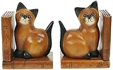 Katze Buchstützen x 2 : Handgeschnitzte hölzerne tierische Verzierung : Qualitätsweihnachtsgeschenk für Männer u. Frauen : Traditionell Handgefertigt aus Holz: Haus Dekoration - 3