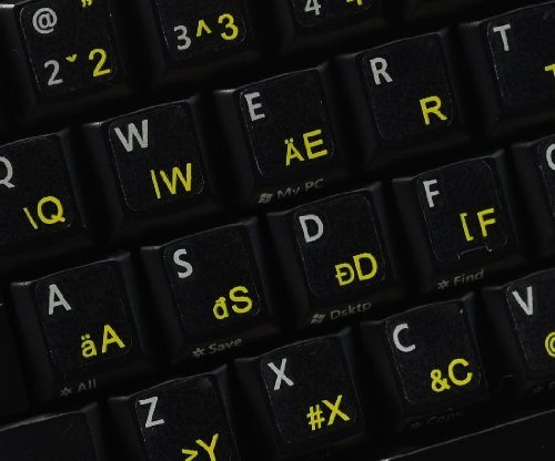 Ungarisch - Englisch Schwarz Tastaturaufkleber mit weißen und gelben Buchstaben - Geeignet für jede Tastatur