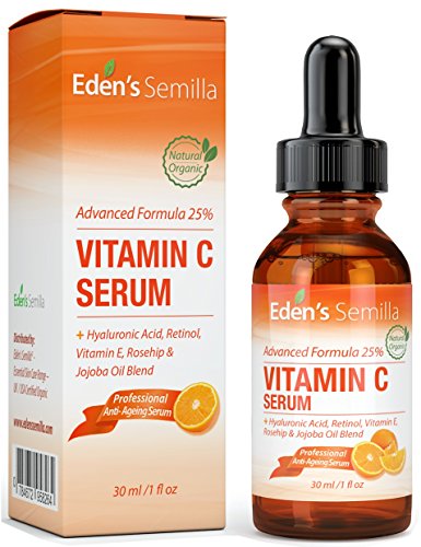25% Vitamina C Serum 30ml - UNA FORMULA PODEROSA Y AVANZADA  Ácido Hialurónico, Retinol, Vitamina E y Aceite de Rosa Mosqueta y Jojoba. El mejor serum anti-edad para su piel. - Ayuda a las defensas naturales de su piel, repone la humedad perdida y reduce las arrugas faciales. Una mezcla natural y clínicamente testada Para una piel con aspecto mas firme, suave y saludable.