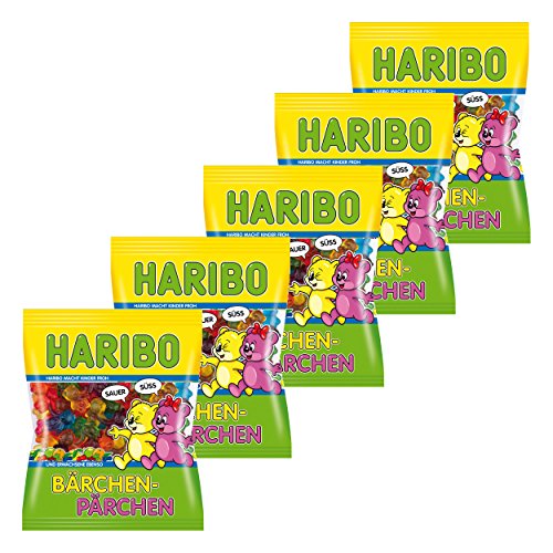 Haribo Bärchen-Pärchen, 5er Pack, Gummibärchen, Weingummi, Fruchtgummi, Im Beutel, Tüte