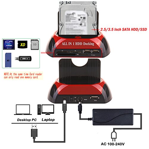 WANLONGXIN WLX-879U2C USB 2.0 zu SATA Festplatte Docking Station mit 2-Port Hub und Kartenleser für 2.5 und 3.5 Zoll Festplatte SSD SATA (SATA I / II / III) - 7