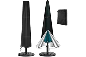 GAOHUI Parasol Cover, 210D Garden Umbrella Covers with Waterproof Zipper and Adjustable Drawstring, Parasol Protector for 7ft to 10ft Outdoor Umbrella, Windproof Anti-UV, Black(190x30x50cm)