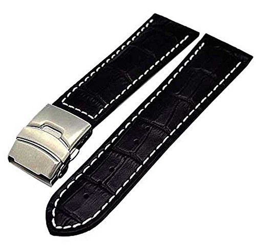 Uhrenarmband mit Faltschließe 20mm schwarz mit weisser Naht 3946 Uhrenarmband mit Faltschließe 20mm schwarz mit weisser Naht 3946