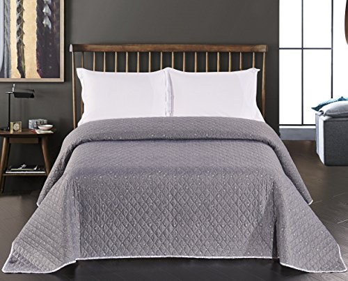 DecoKing 77214 Tagesdecke 240 x 260 cm stahl silber weiß anthrazit Bettüberwurf zweiseitig white steel silver Steppung Alhambra - 2
