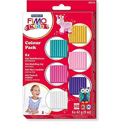 Staedtler Fimo Kids 8032, Set Fille 6 pain de pâte à modeler 42 g de haute qualité assortis, Extrêmement souple, Pour enfant, 8032 02
