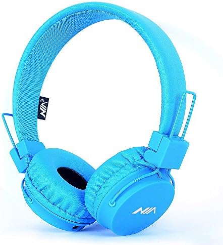 Wired Kids Headphone with Microphone, Foldable Headset for Children Toddler by Ellien (Blue)