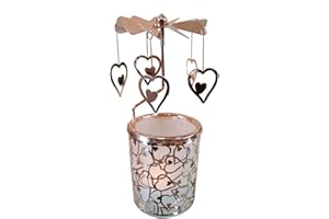 kingnero carousel candle Rotary Candle Holder Spinning candleholer Home Decoration Metal Tea Light rotating candle holdern Candlestick for Christmas (rose gold heart)