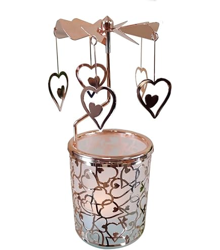 Portacandela Rotante Stile Carosello Con Alci E Fiocchi Di Neve - Decorazione Natalizia In Metallo E Vetro - Altezza 16 Cm - Regalo Magico Per Momenti Di Relax - 5