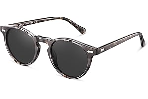 CARFIA męskie okulary przeciwsłoneczne z polaryzacją, okrągła oprawka, ochrona UV 400, styl retro, skórzane etui