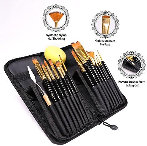 Tinpa Art Paint Brush Set for Watercolor, Acrylics, Oil &amp; Face Painting - 18 pieces Assorted Paint Brushes with Carry Case/Pop Up Stand, Art Drawing Accessories Set For Artists, Beginners, Students