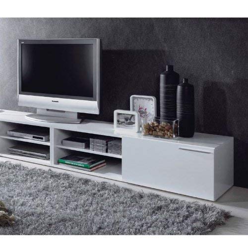 Habitdesign 006670BO - Modulo de Comedor, Mueble TV Kikua, modulo Acabado en Blanco Brillo, Medidas: 35 x 130 x 42 cm