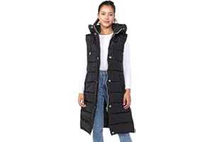 Top Fashion18 Ladies Padded Gilet Longline Hooded Jacket Quilted Winter Wear Long Hooded Side Split Puffer Long Body-Warmer Coat Size 8-18