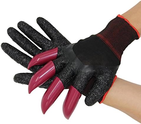 Garden Genie Gloves;Build-in Right Hand Claws Gloves Quick&Easy to Dig&Plant Nursery Plants,-AS SEEN ON TV,Garden Working Accessary by Yakey,Red Black 1