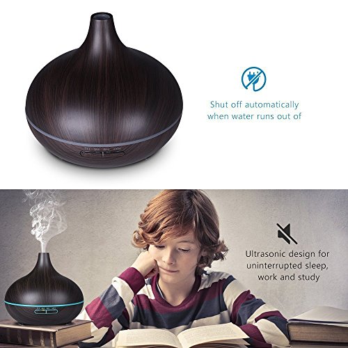 Aroma Diffuser , 300ml Luftbefeuchter Ultraschall Humidifier Aromatherapie Diffusor für Babies Kinder Haus Yoga Büro usw.?Holzmaserung) - 4