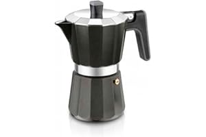 BRA Perfecta Black Cafetera Italiana Inducción, Aluminio, Capacidad 6 tazas, color negro
