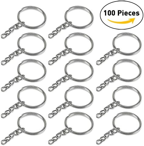 iNeith Key Ring Chain Split Ring with 4 Link Chain for Car Home Keys Attachment 25mm 1Inch Pack of 100