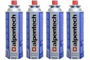 ALPENTECH - Cartuccia gas campeggio 4 x 250 g butano UN2037 a scatto Ricariche per diserbatori Fornelli e Lampade da campeggio
