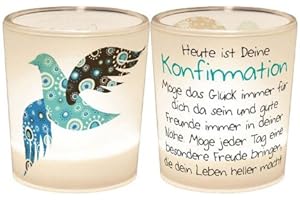 La Vida 1010541710 Teelichtglas 6x6cm Heute ist deine Konfirmation Geschenk Deko KERZE