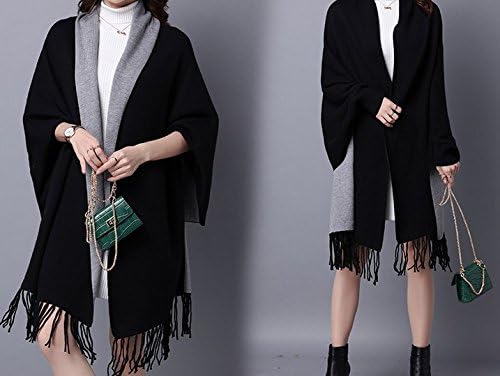 Women's Kashmir Poncho Cardigan Knit Sweater Coat Scarf Winter Sweater Oversize Scarf Poncho With Sleeves In Black/Grey From The Brand MyBeautyworld24