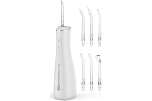 SHOBES Jet Dentaire Hydropulseur électrique rechargeable sans fil 4 modes 300ML Réservoir d'eau IPX7 étanche pour les voyages et la maison (Off-White)