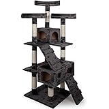 Katzenkratzbaum Kratzbaum mit 3 Aussichtsplätzen, 2 Höhlen - 175cm Grau-Tatze
