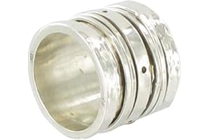 LES POULETTES BIJOUX - Anillo de Plata Tubo Martillado y Anillos Mobiles