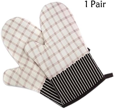 Oven Gloves, 1 Pair Kitchen Oven Mitts Heat Resistant Non-Slip Cooking Gloves with Cotton Protection for Cooking, Baking, Barbecue (Lattice)