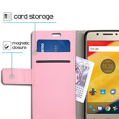SLEO Funda Motorola Moto C Plus  Cartera Carcasa Piel PU Suave Flip Folio Caja Super Delgado  Estilo Libro Soporte Plegable y Cierre Magn  tico  para Motorola Moto C Plus - Rosa