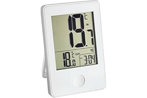 TFA Dostmann Termometr radiowy pop, temperatura zewnętrzna lub wewnętrzna w dużym formacie, wyświetlacz zegara