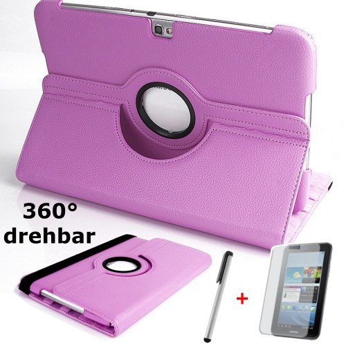 gada - Samsung Galaxy Tab 3 P5200 P5210 P5220 360° drehbare Tasche aus Leder-Imitat mit praktischer Standfunktion in schickem Rosa / Pink inkl. kostenloser Displayfolie und Touch Pen