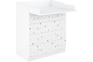 ‎SHEFA Shefa Changing Table 800 Kids White Starlight Changing Station with 4 Drawers