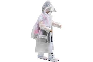 FUTUHADA Kids Rain Coat, Manteau de Pluie Portable EVA avec Capuche, Poncho Pluie RéutilisableFilles pour Enfants Imperméable épaissir Poncho Léger Combinaison Pluie pour Garçons (Blanc)