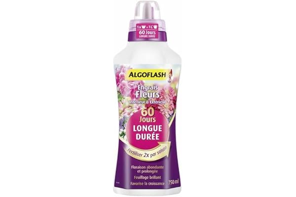 Algoflash Engrais Fleurs Longue Durée 60 jours, Bouchon Doseur Inclus, 750 ml, ALD750, Voir photo